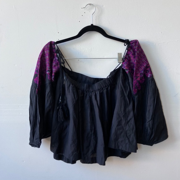 Free people, black burgundy, and purple embroidered off the shoulder top - Picture 3 of 6